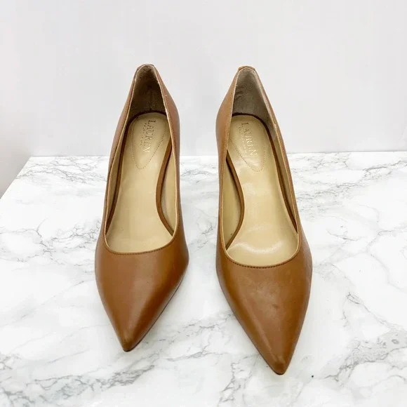Lauren Ralph Lauren Lanette Pumps Womens 9 Tan Brown Leather Pointed Toe NWOT - Picture 2 of 7